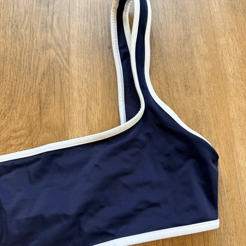 NWT Onia Claire Bikini Top Deep Navy White‎ Contrast Trim Womens Large